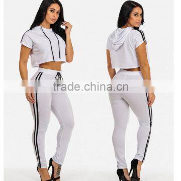 New Arrival Summer Women Casual Knit Cotton Crop Top And Pants White Two-Piece Outfit Sweat Suit Tracksuit Set