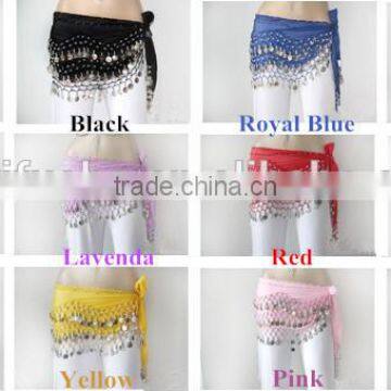 Classica belly dance design 3 layer coin belly dance belt chiffon hip scarf