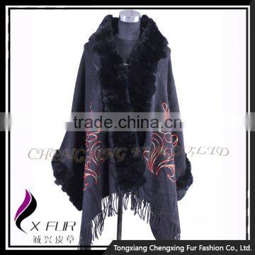 CX-B-P-48B 2016 Ladies Latest Rex Rabbit Fur Trim Shawls and Scarves Pashmina photo-6