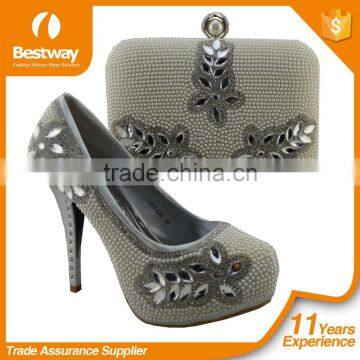 Silver Rhinstones Italian Shoes Matching Bags with Stones MG1011-5