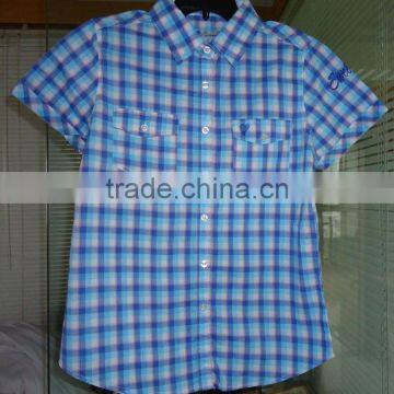 100%COTTON YARN DYED CHECK LADIES SHIRT WITH EMB. PATCH V595