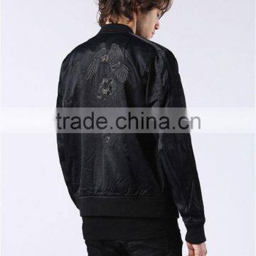 MGOO New Arrival Black Bomber Jackets For Men Long Sleeves Embroidery Tops Zip Up Winter Coat photo-3