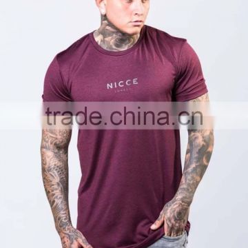 Burgundy 100% Polyester Dri Fit T Shirt Mens Short Sleeve Longline Curved Hem Tee Elongated T-Shirt Wholesale