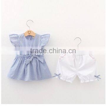 Child 2017 Summer New Korean Fashion Outfit 2pcs Set Baby Flutter Sleeve Dress White Shorts Cotton Clothing for Children photo-2