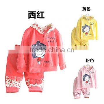 cheap cotton polyester high quality casual girl clothes sets sweet kids clothes children velvet clothing