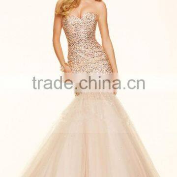 2016 Prom Dresses Sweetheart Beaded Bodice Mermaid Tulle Lace Up photo-6