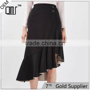 2017 OEM Spring Retro Crepe Black Bonded High Waisted Midi Skirt