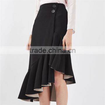 2017 OEM Spring Retro Crepe Black Bonded High Waisted Midi Skirt photo-2
