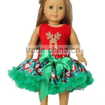 18" Doll Christmas Santa Green Pettiskirt with Mustache Reindeer Red Tank Top