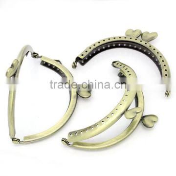 Metal Frame Kiss Clasp Arch For Purse Bag Antique Bronze Heart Pattern 9x5.8cm(Open:11x9cm),3Pc,Hottest