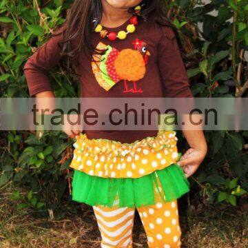 hot sale clothing turkey embroidery Thanksgiving Day girls boutique outfits