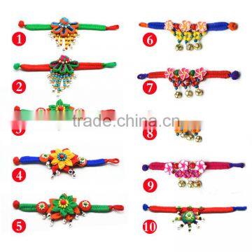 Women National Fabric Flower Bells Bracelet Handmade Cotton