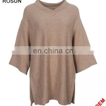 Knitwear manufacturer wool blend sweater split hem design for women oversized top