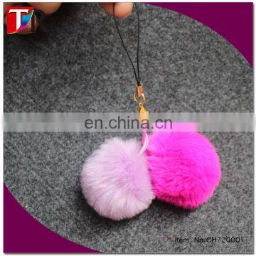 fake fur pom keychains for mobile phones , promotion mobile keychains