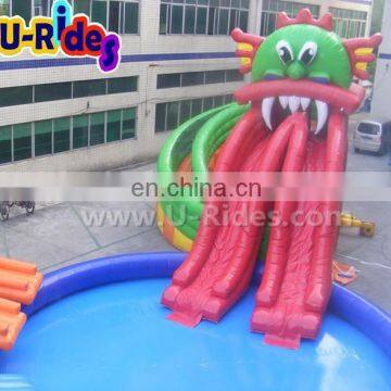 Colorful Monster Style 20 m Long Inflatable Water Park With Slide And Pool