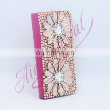 Aidocrystal Champagne Double Flowers Rhinestones Flip Leather Case Hot Selling Phone Case for Iphone 6s