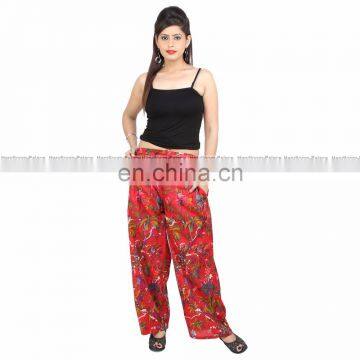 Women's Wear Fashionable Floral Printed Trousers Loose Wide Leg Summer 100%Cotton Long Red Palazzo Unisex Yoga Pants