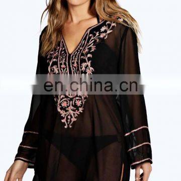 OVERSIZED EMBROIDERED PONCHO KAFTAN Slim V-neck Embroidered Poncho/ Short Kaftan For Women Summer Wear