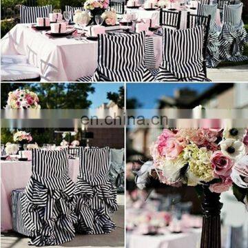 black and white stripe wrinkle free frill chair cover banquet