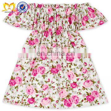 Summer Pink Flower Girls A-Line Waist And Just-Above-The-Knee Design Kids Posh Girls Dresses.