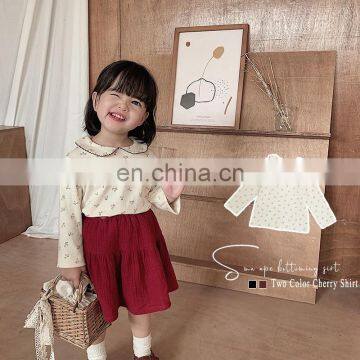 6738/Lovely Custom High Quality Cherry Print Fashion Kids Full Sleeve t Shirt Printing for Baby Girls
