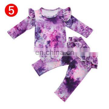 Infant Baby Girl Boy Clothes 0-18M Lovely Tie-dye Printed 5 Colors Long Sleeve Romper Tops+Ruffles Tutu Long Pants 2Pcs Set photo-7