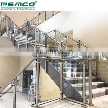 Indoor Staircase Glass Balustrade Post Stainless Steel Stair Glass Railing Clamp Designs