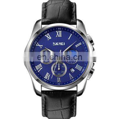 Original Factory Skmei 9260 Leather Quartz Men Watches Waterproof Chronograph Male Wristwatches