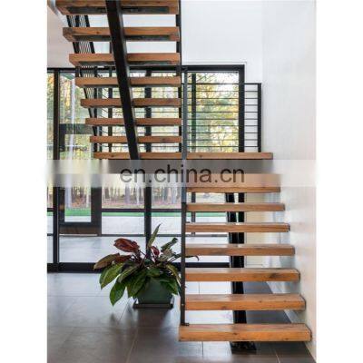 Wooden Staircase Carbon Steel Beam Straight Stairs Customized Interior Staircase designs