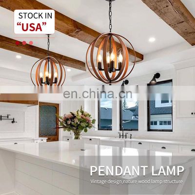 HUAYI New Design Iron E12 Home Kitchen Round Indoor Modern Wood Chandelier Pendant Light