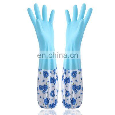 Household Blue Pink Green Orange Laundry Waterproof Plastic Rubber Kitchen Cleaning Anti-Skid Durable Gloves