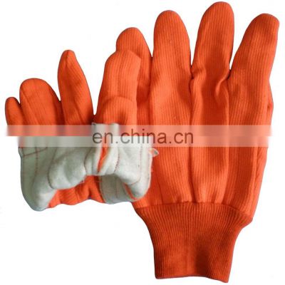 Fluorescent Green Warm Fleece Lining Canvas Cotton Oil and Gas Cheap Gloves with Knit Wrist