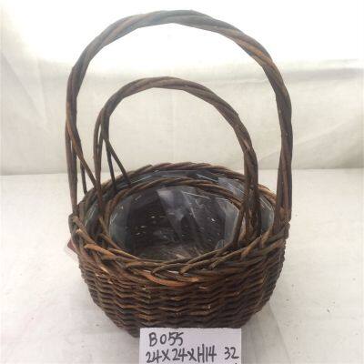 Wicker Basket Round Picnic Cooler Basket With A Handle