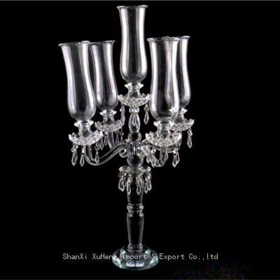 Event Wedding Table Decoration Centerpieces 5 Arms Clear Tall Crystal Candelabra photo-3