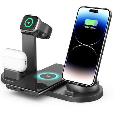 Wireless iphone Charger 6 In 1 Fast Charging 15w Wireless Charger Stand Holder Qi Wireless Charging Station For Chargers Phones