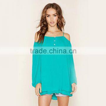 Green colour chiffon blouse ladies long sleeve tunic tops with summer cothes