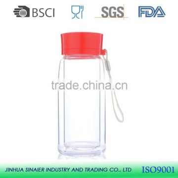 220ml 280ml double wall insulated borosilicate glass watert bottle with nylon strap