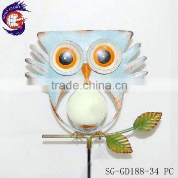 metal craft iron light blue owl stake for yard decoration