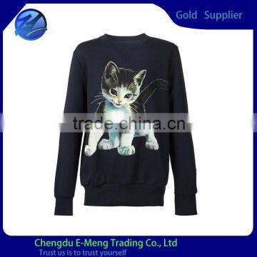 Crew Neck Men Custom Made Print Animal Design Sweatshirt with Cat Print