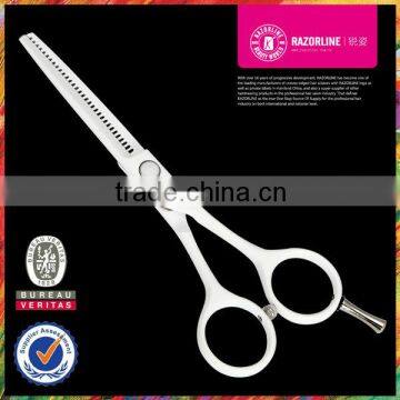 White Teflon Coating Convex-edge Stainless Steel Barber scissors R8RT White Reverse blade hair thinning scissor