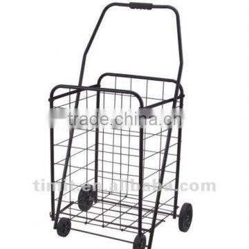 Simple Design Practical Iron 4 Wheels Foldable Black Shopping Trolley Cart