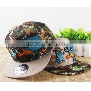 New Arrival Funny Cute Image Embroidery Flat Brim Children Kids Snapback