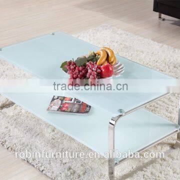Living Room RB-1402 Modern White Stoving Varnish Rectangular Tempered Glass Coffee Table With Stainless Steel Tea Table photo-3
