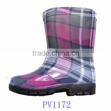 2013 last pvc boots for kids with tartan pattern