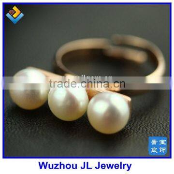 3PCS Natural Pearl Stone Line Ring Rose Gold Plated Pearl Stone Opening Ring