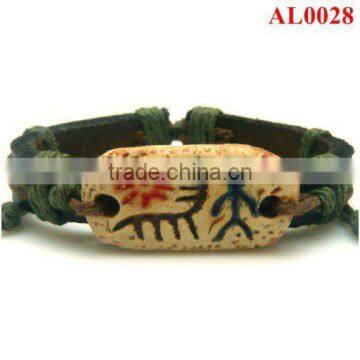 2012 Leather Bracelet with colored cords and oval ox bone AL0028