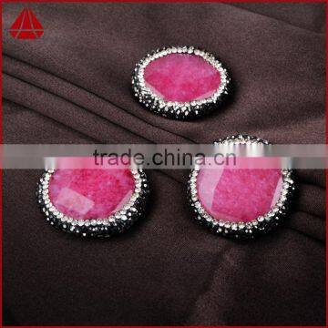 Round peachblow jade faceted beads inlaid pave with opal & black spinel zircon
