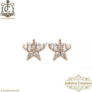 14K Rose Gold Star Earrings Jewelry, Pave Diamond Stud Earring Jewelry, Pave Diamond Fashionable Designer Earrings Jewelry