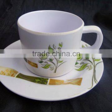 Melamine tea cups and cup coasters