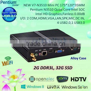 Low Cost Mini Computer With Pentium Quad Core N3510 2Ghz DDR3L COM USB3.0 HD Ports Linux Android Computer Home Desktop